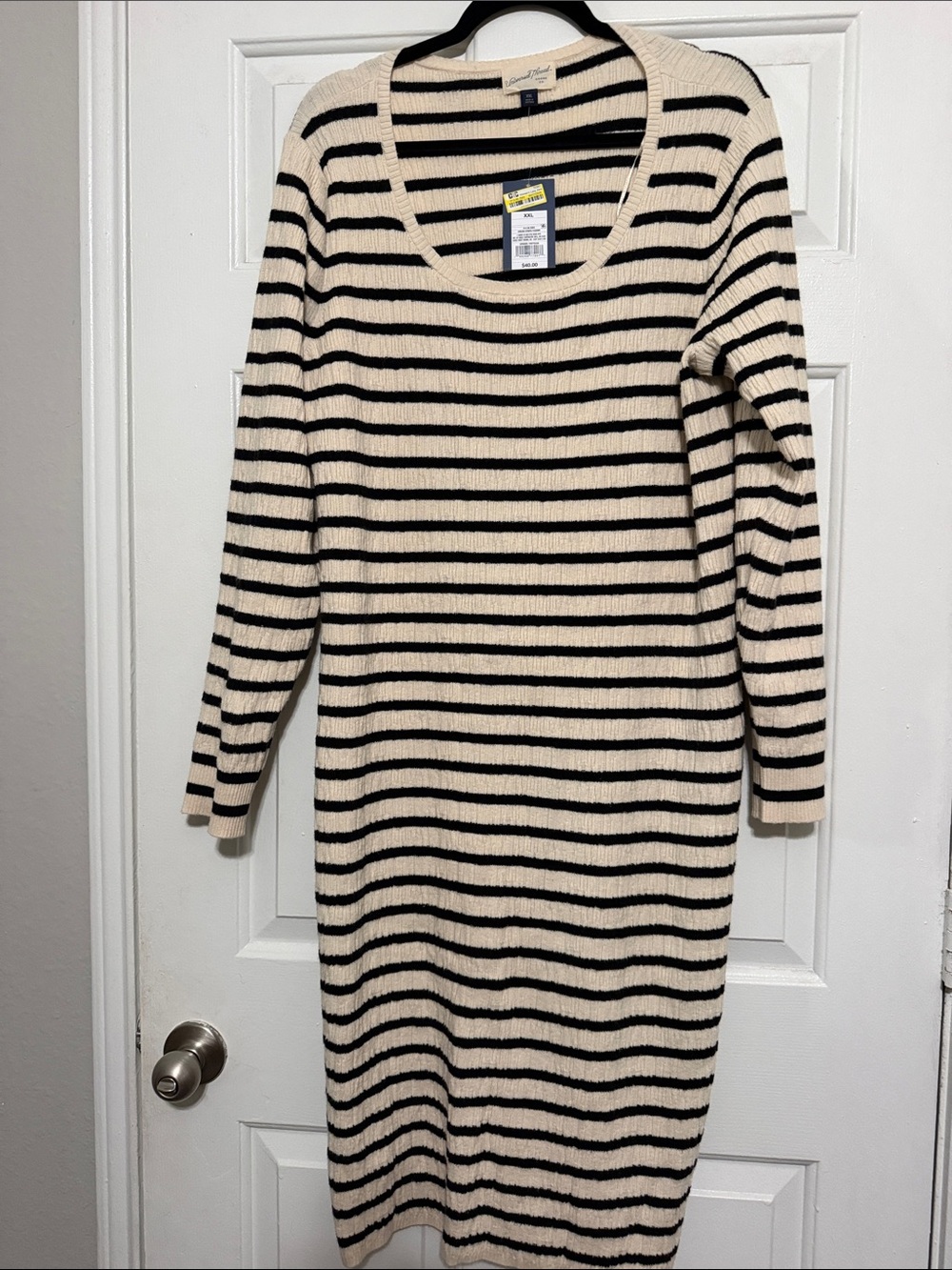 Universal Thread Cream and Black Striped Long Sleeve Sweater Dress